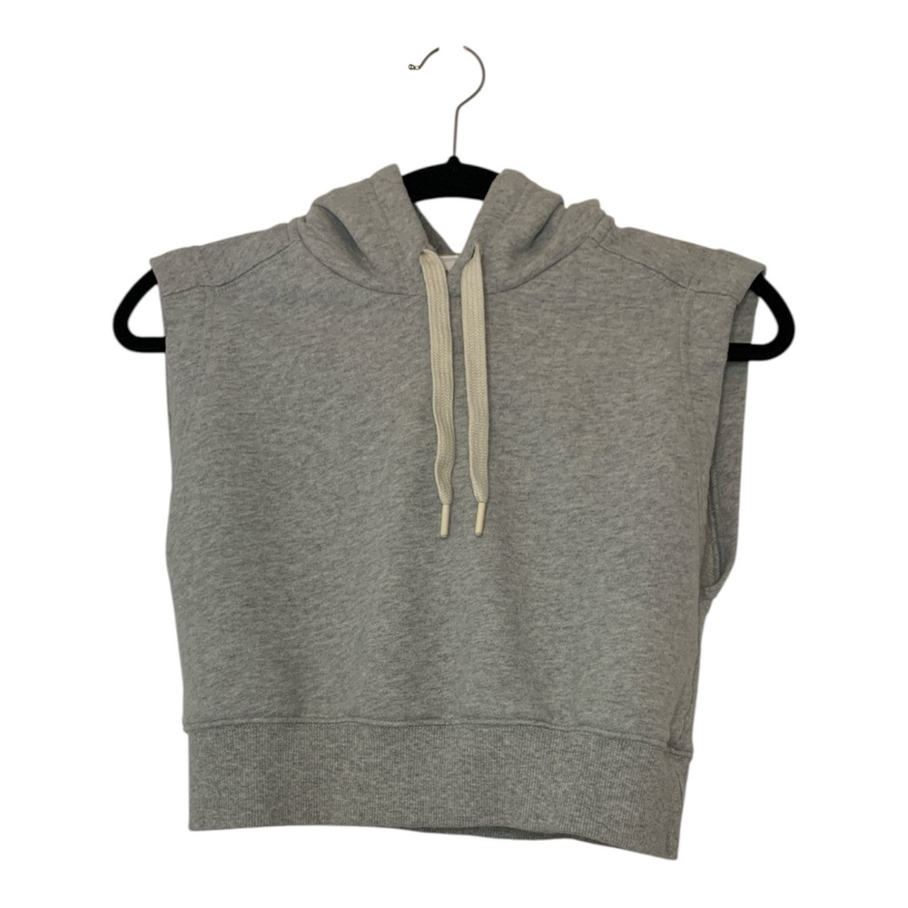 Offline by Aerie Heather Gray Sleeveless Cropped Hoodie with Drawstrings Size XS